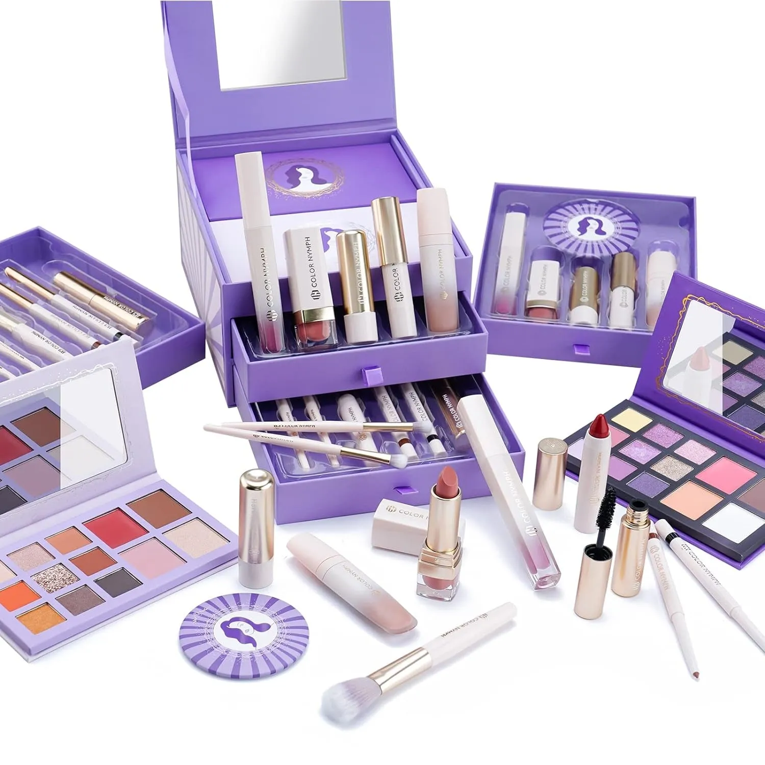 Ultimate Non-Toxic Kids Makeup Set - 18 Eyeshadow Colors & Accessories in Green Train Case