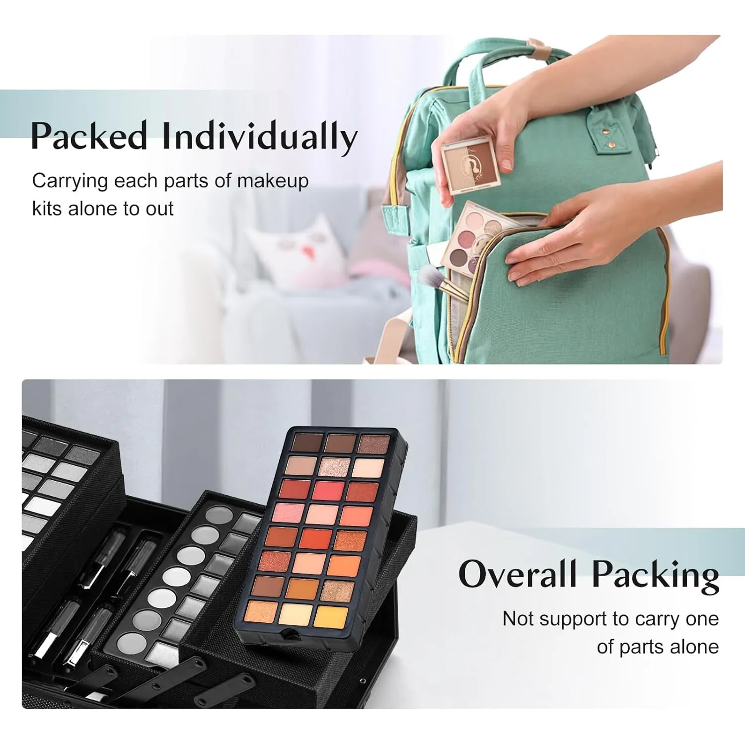 Ultimate Non-Toxic Kids Makeup Set - 18 Eyeshadow Colors & Accessories in Green Train Case