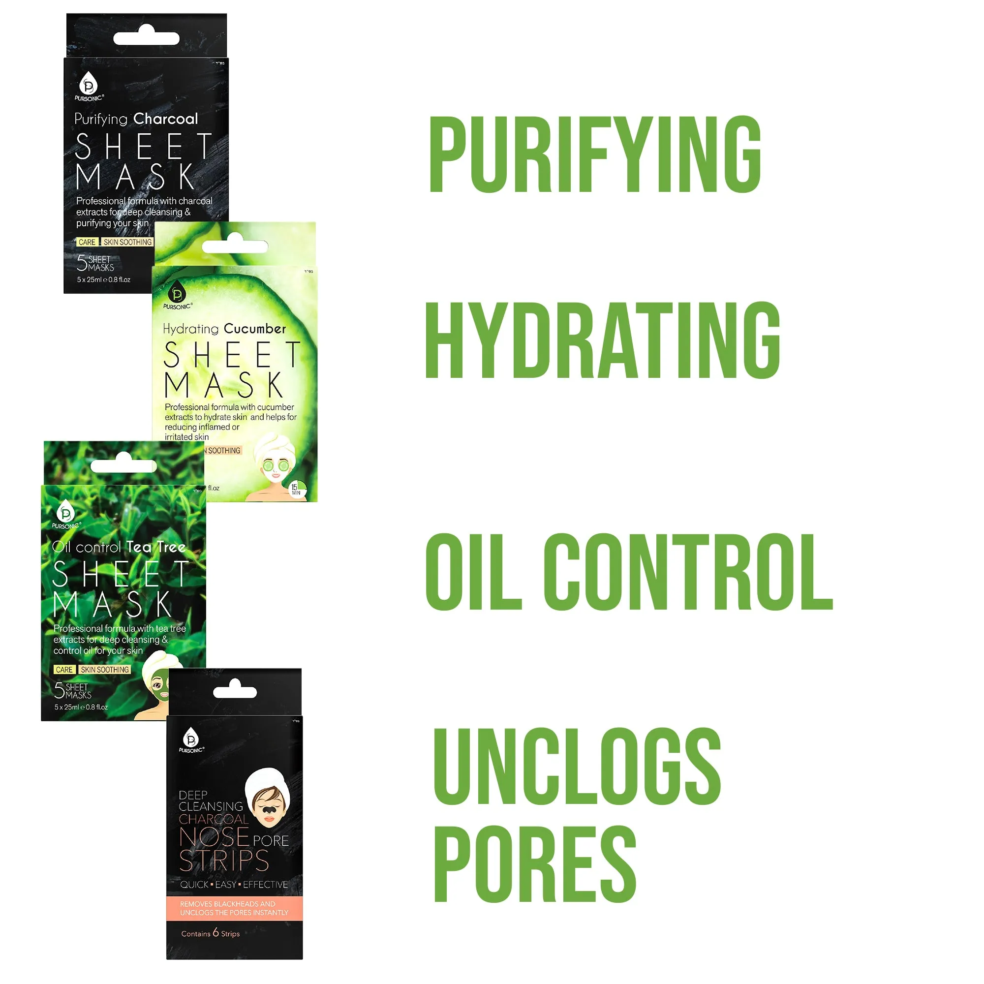 Ultimate Skincare Bundle: Charcoal Sheet Mask   Tea Tree Sheet Mask   Cucumber Sheet Masks    Cleansing Charcoal Nose Pore Strip