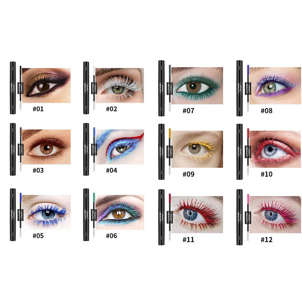 US 1-2Pcs Dual Head 4D Silk Fiber Eyelash Extension Colorful Waterproof Mascara
